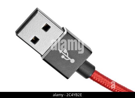 USB Cable Plug isolated on White Background with clipping path Stock Photo