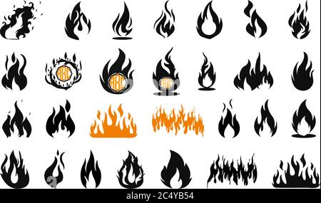 Flames bundle, flames SET. Fire flame icon. VECTOR Stock Vector