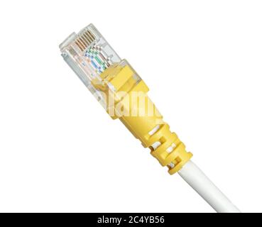 Internet cord RJ45 isolated on white with clipping path. LAN network connection ethernet cable Stock Photo
