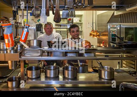 Michelin Star Chef Loic Le Bail in the kitchen of Hotel Brittany and Spa, Morlaix-Roscoff, France Stock Photo