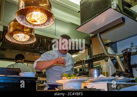 Michelin Star Chef Loic Le Bail in the kitchen of Hotel Brittany and Spa, Morlaix-Roscoff, France Stock Photo