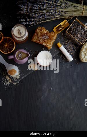 Honey and Lavender based natural handmade cosmetics Stock Photo
