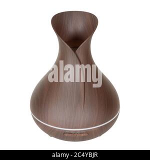 Aromatherapy Concept. Wooden Electric Ultrasonic Essential Oil Aroma Diffuser and Humidifier on a white background Stock Photo