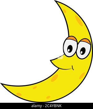 Smiling yellow crescent moon cartoon character drawn in clean vector ...