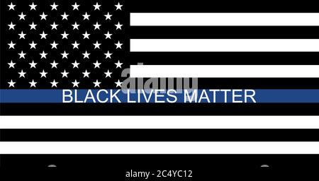 Black lives matter USA support flag,  blue line symbol. Vector illustration sign, stop racism . Stock Vector