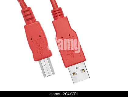 USB type A to B Cable Plug isolated on White Background Stock Photo