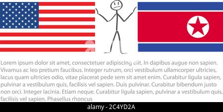 United States of America flag and North Korea flag, between stickerman soothe tension us vector  . Stock Vector