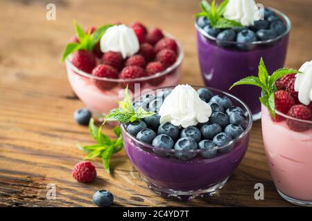 Berry fruit dessert in the glass bowl Stock Photo