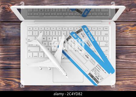 Airline boarding pass ticket with wooden gavel, 3D rendering isolated ...