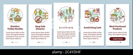 Safe shopping tips guidelines onboarding mobile app page screen with concepts Stock Vector