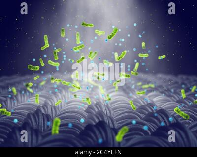 Pathogenic germs on dirty fabric, Spreading infectious disease by contaminated clothes Stock Photo