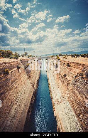 Corinth Canal, tidal waterway across the Isthmus of Corinth in Greece Stock Photo