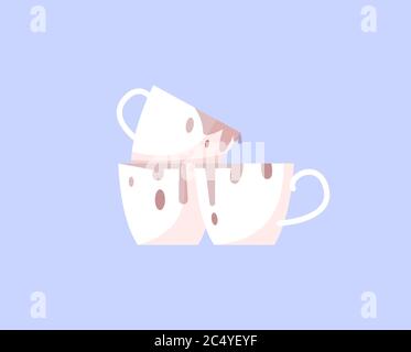 Unwashed cups semi flat RGB color vector illustration Stock Vector