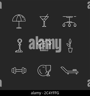 Lifestyle chalk white icons set on black background Stock Vector