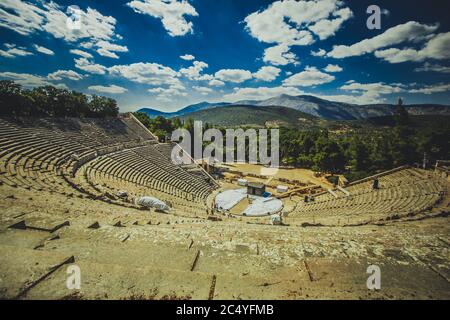 Ancient Theatre of the Asklepieion at Epidaurus, Greece Stock Photo