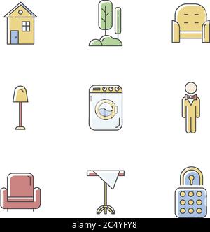 Home comfort RGB color icons set Stock Vector