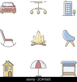 Comfort living RGB color icons set Stock Vector