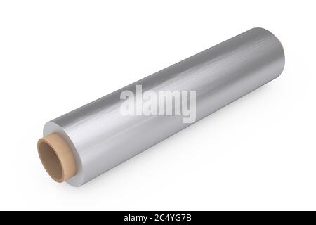 Food Aluminum Metal Packaging Foil Roll on a white background. 3d Rendering Stock Photo