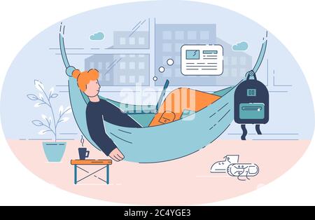 Freelancer in hammock semi flat vector illustration Stock Vector