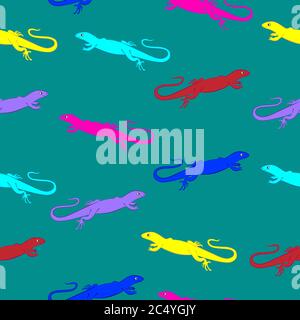 Seamless pattern of lizards of various colors on the fabric, packaging, etc. Stock Vector