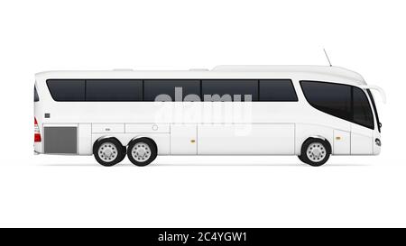 Big White Coach Tour Bus with Blank Surface for Yours Design on a white background. 3d Rendering Stock Photo