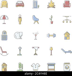 Apartment amenities RGB color icons set Stock Vector