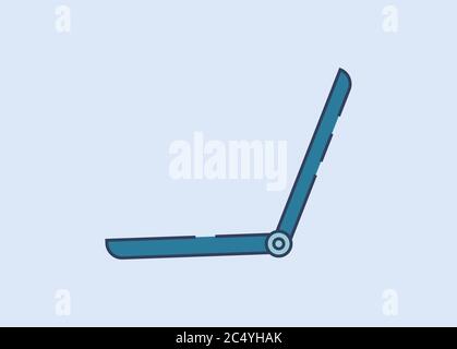 Blue laptop side view semi flat RGB color vector illustration Stock Vector