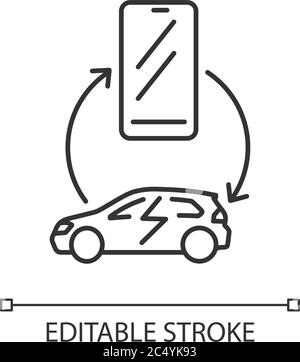 Car integration with smartphone linear icon Stock Vector