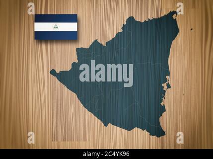 Map and flag of Nicaragua, Central America, on a wooden background, 3D illustration Stock Photo