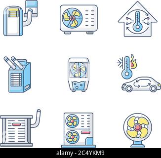 Air cooling and heating RGB color icons set Stock Vector