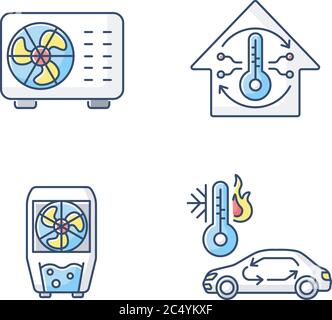 Climate control RGB color icons set Stock Vector