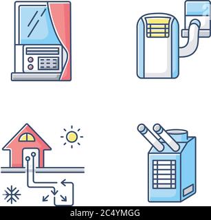 Home conditioning RGB color icons set Stock Vector