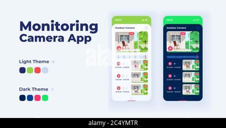 Monitoring camera smartphone interface vector templates set Stock Vector