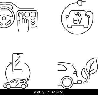 Electric car benefits linear icons set Stock Vector