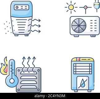 Air heating RGB color icons set Stock Vector