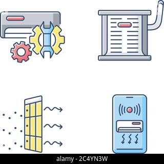 Heating and conditioning RGB color icons set Stock Vector