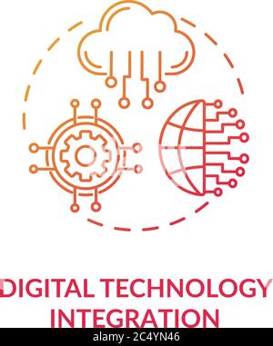 Digital technology integration red gradient concept icon Stock Vector
