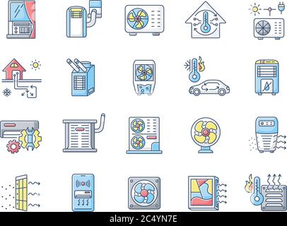 Air conditioning RGB color icons set Stock Vector