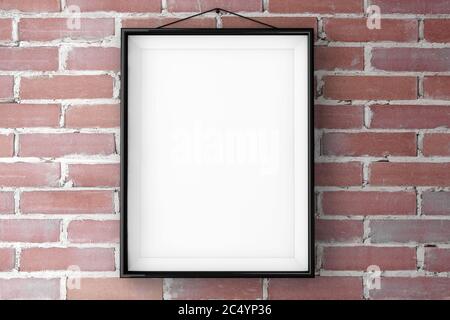 Black Picture Frame on a Brick Wall extreme closeup. 3d Rendering Stock Photo