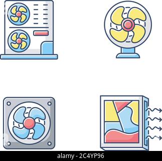 Air cooling RGB color icons set Stock Vector