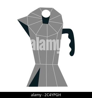 Moka pot for brewing italian espresso coffee, metal pot, vintage utensil for coffee shop, isolated flat icon, vector illustration Stock Vector