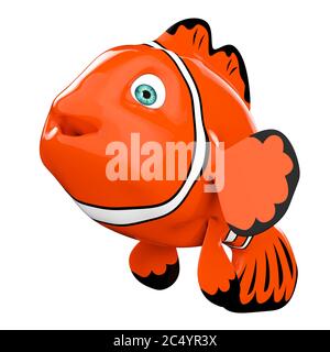 Cartoon Red Sea Clownfish on a white background. 3d Rendering. Stock Photo