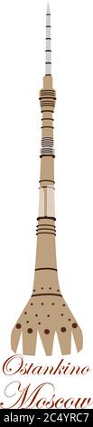 Ostankino Tower in Moscow on white background. VECTOR Stock Vector