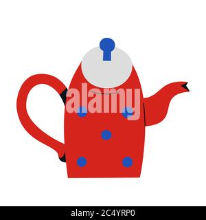 Coffee or tea pot, ceramic crockery for serving tea or coffee, hand drawn vector illustration, isolated colored icon Stock Vector