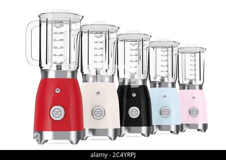 Kitchen Appliance Concept. Modern Multicolour Electric Blenders on a white  background. 3d Rendering Stock Photo - Alamy