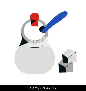 Sugar bowl with sugar cubes, ceramic jar, kitchen utensil for serving tea or coffee, isolated vector icon, flat illustration Stock Vector
