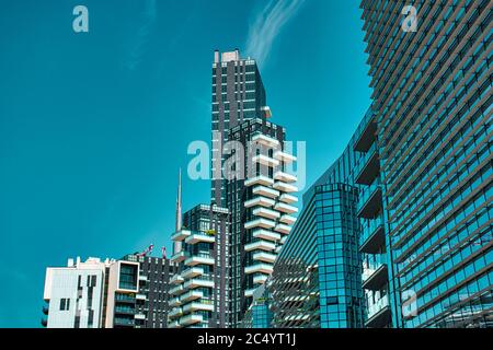 Milan, Italy, 06.29.2020: Futuristic, luxury apartments and offices within the new Milanese pole of innovation and business of Porta Nuova Stock Photo