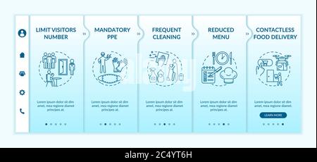 Safety in cafe and restaurants onboarding vector template Stock Vector