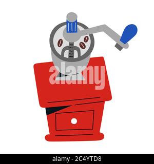 Manual coffee grinder, vintage mill for grinding coffee beans, wooden box with metal handle, retro utensil for coffee shop or cafe, isolated vector Stock Vector