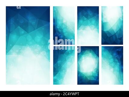 Screen background vector design for smartphones and mobile apps. Blue polygonal design with bokeh effect. Stock Vector